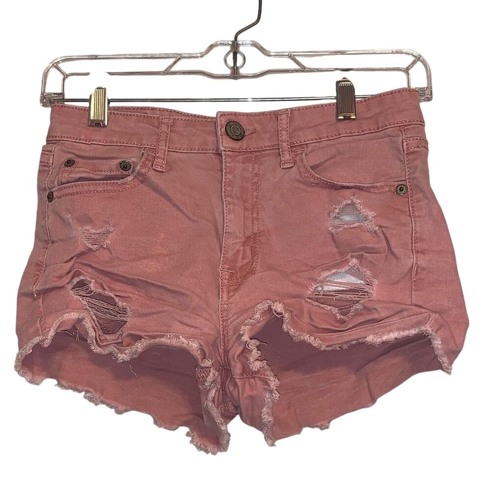 Aeropostale Distressed High Waisted‎ Shorty Shorts Rust Rose Pink